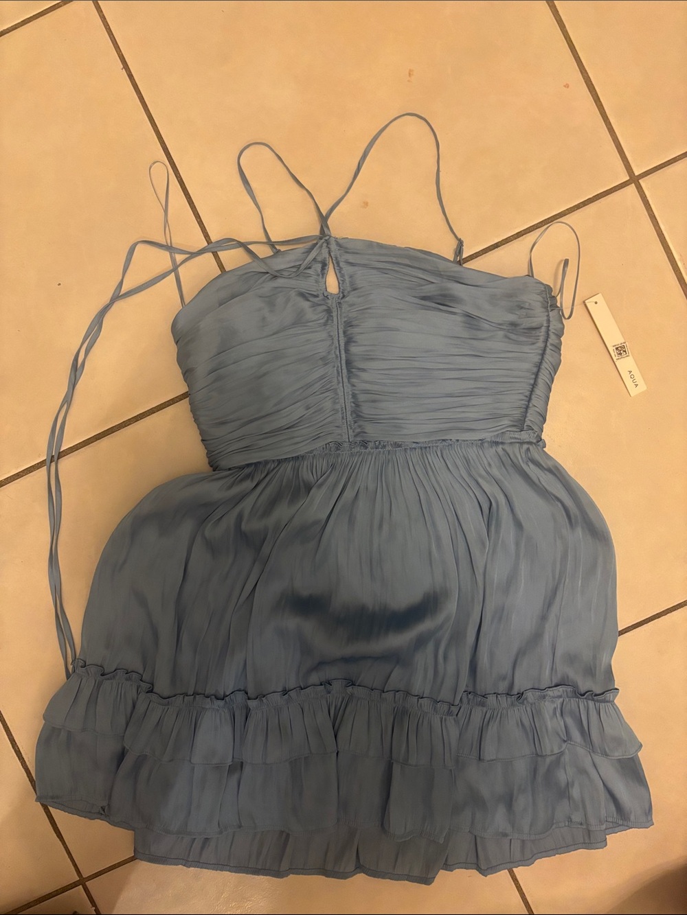 Light Blue Ruffle-Trim Spaghetti Strap Dress
